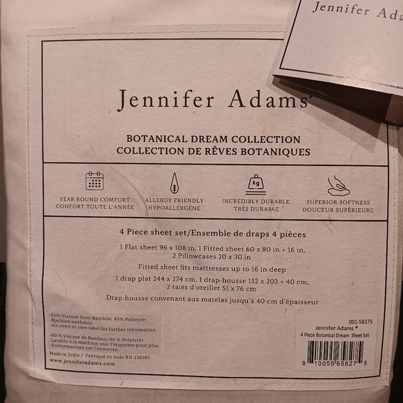 Jennifer Adams Botanical Dream 1000 Thread Count 4 Pc  Sheet Set Queen - Picture 2 of 4